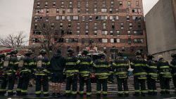 NEW YORK, NY - JANUARY 09: Emergency first responders remain at the scene after an intense fire at a 19-story residential building that erupted in the morning on January 9, 2022 in the Bronx borough of New York City. Reports indicate over 50 people were injured. (Photo by Scott Heins/Getty Images)