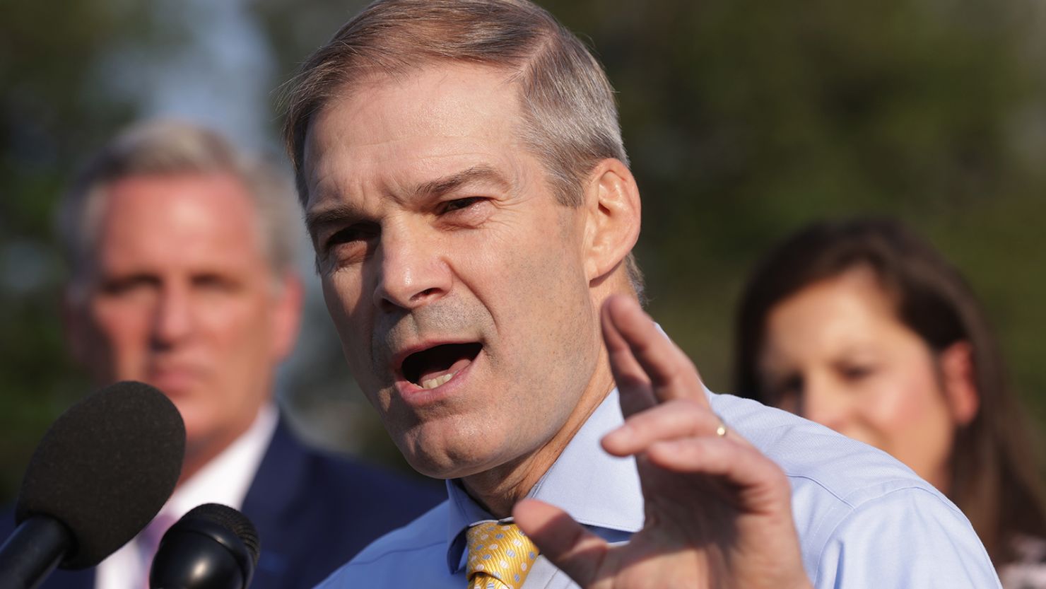 Rep. Jim Jordan (R-OH) speaks during a news conference in front of the US Capitol on July 27, 2021, in Washington, DC. 
