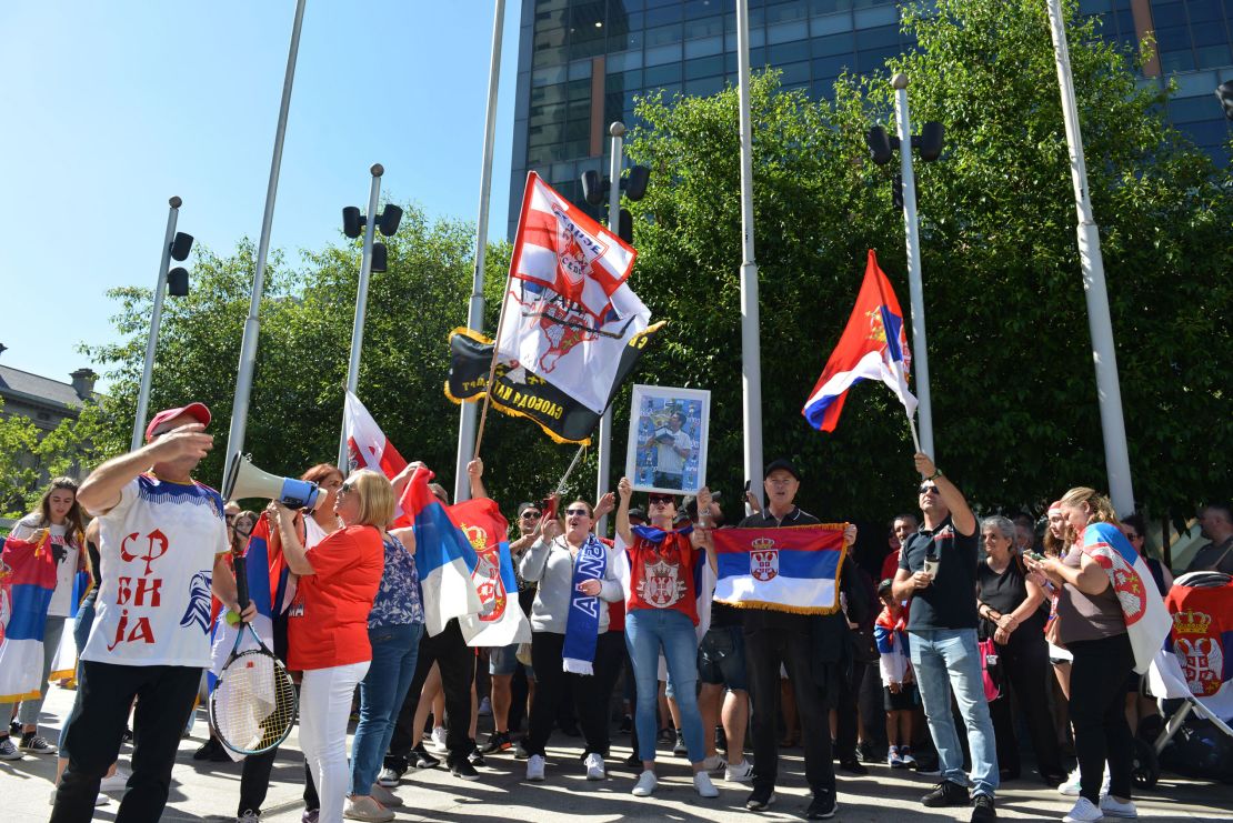 People are seen outside the Law Court building on January 10, 2022 in Melbourne, Australia.