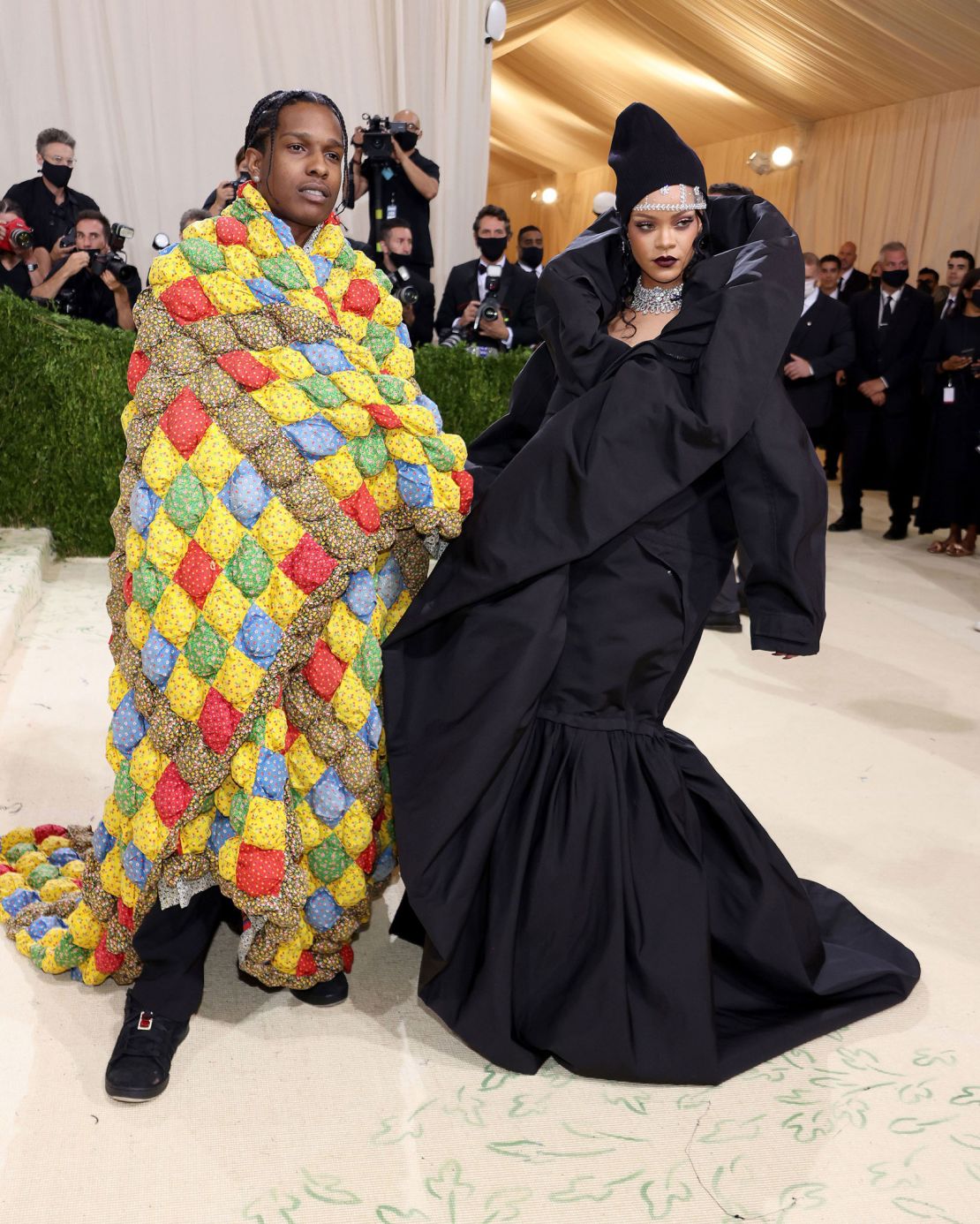 A$AP Rocky and Rihanna attend the 2021 Met Gala on September 13, 2021 in New York City. 