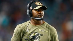 MIAMI GARDENS, FLORIDA - NOVEMBER 11: Head coach Brian Flores of the Miami Dolphins looks on against the Baltimore Ravens during the second quarter in the game at Hard Rock Stadium on November 11, 2021 in Miami Gardens, Florida. (Photo by Michael Reaves/Getty Images)