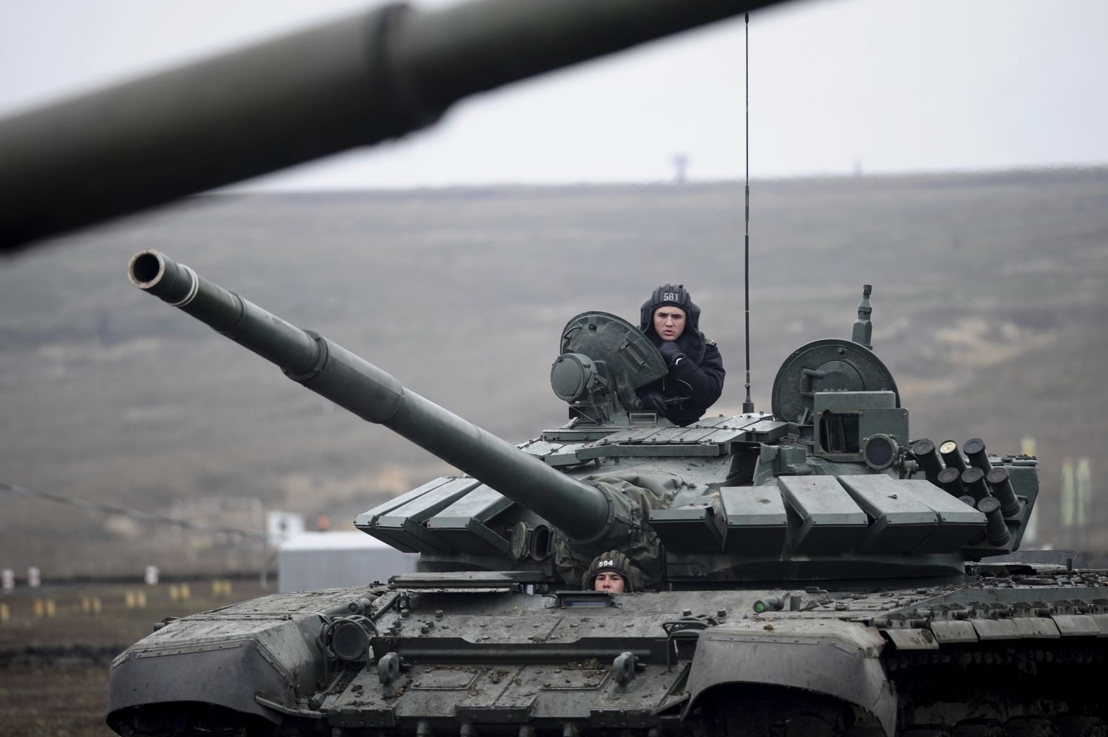 Russian troops take part in drills at the Kadamovskiy firing range in the Rostov region in southern Russia, Tuesday, 14 December.