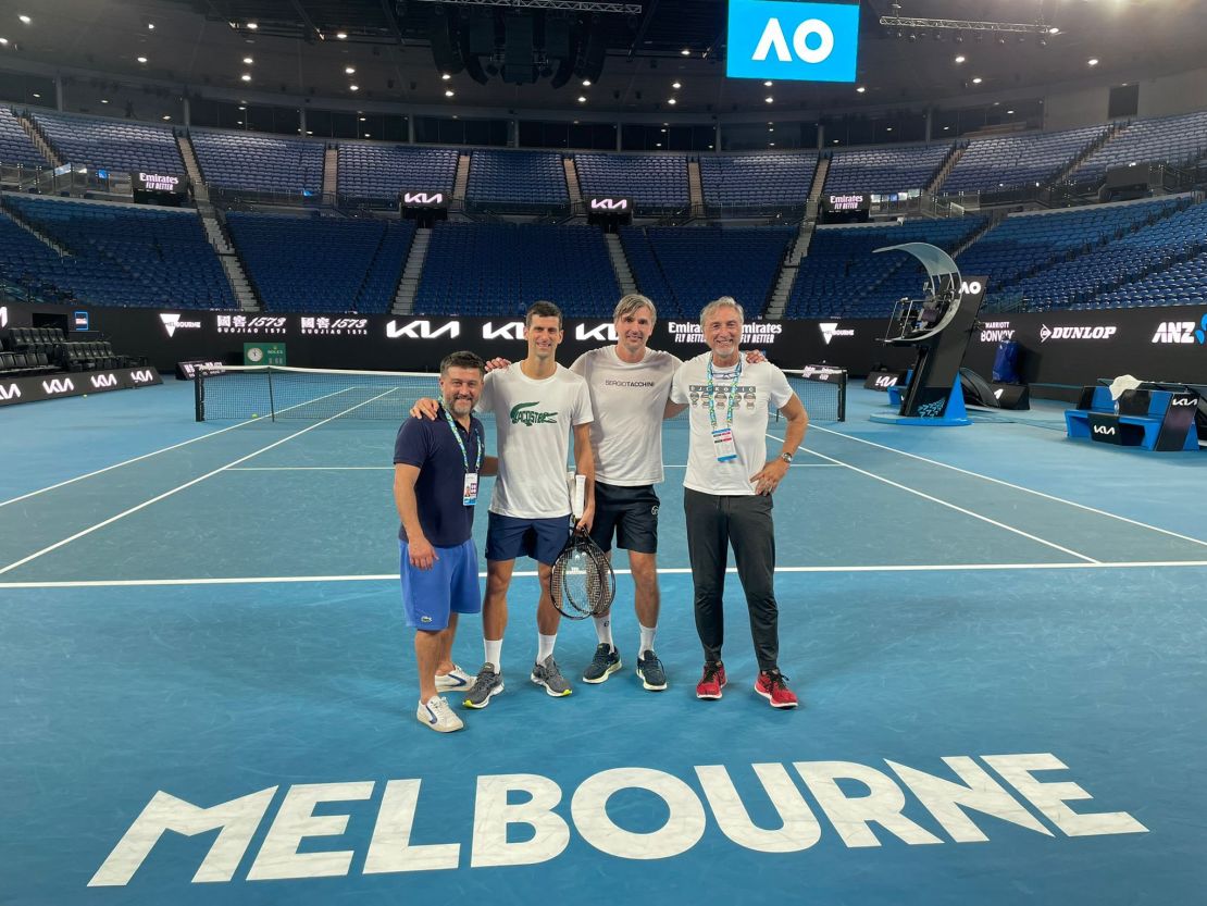 A photo tweeted by Novak Djokovic, second left, apparently from a Melbourne court.