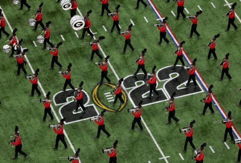 Georgia's marching band performs before the game.
