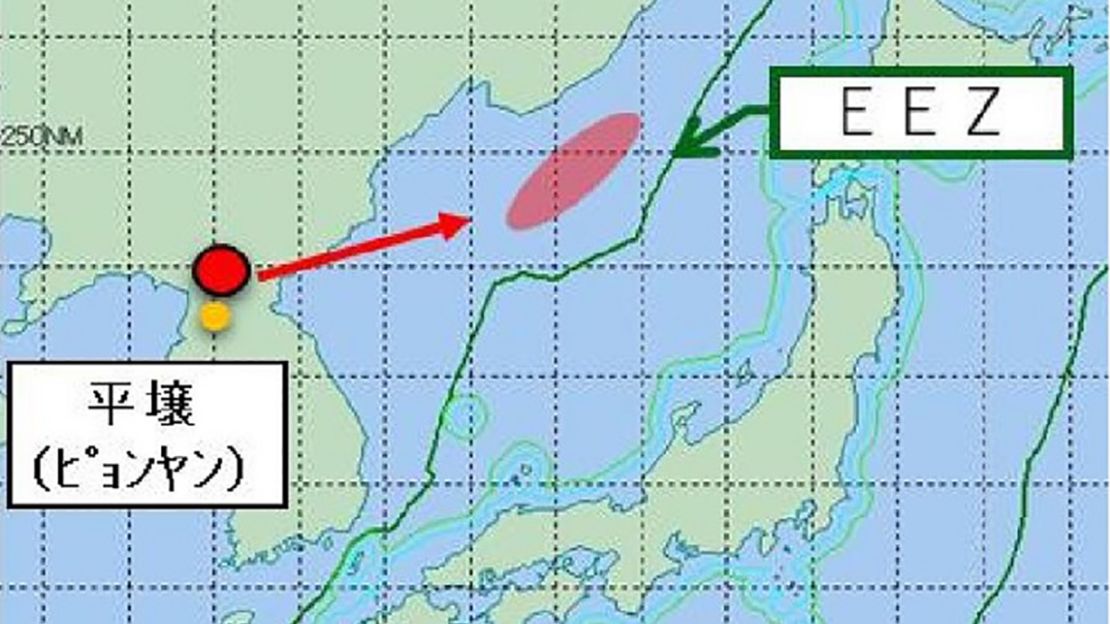 A map shared by the Japan Defense Ministry shows the flight path of the projectile.