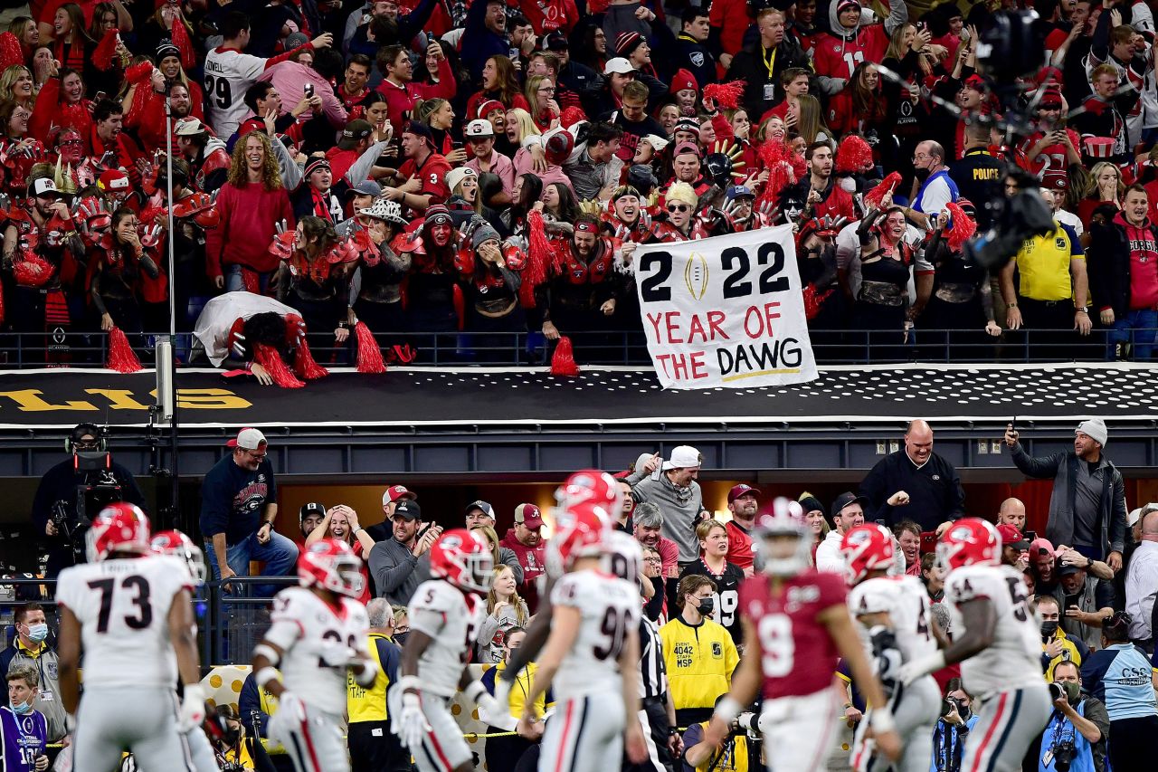 Georgia fans react after Kelee Ringo returned an interception for a touchdown to seal the victory.