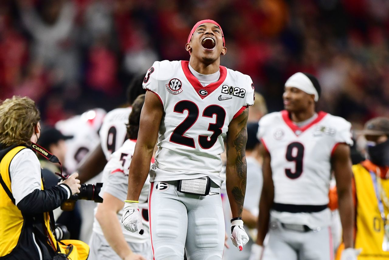 Georgia defensive back Tykee Smith celebrates after the final whistle.