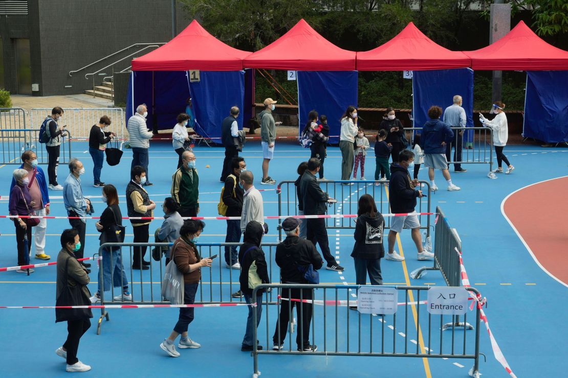 Residents line up to get tested for Covid-19 in Victoria Park, Hong Kong, on January 9.