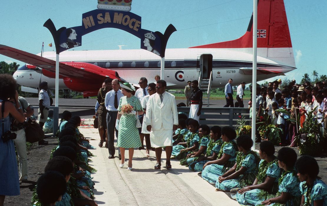 No passport required if you're Queen Elizabeth ll, seen here arriving in Fiji during her Silver Jubilee Tour of the South Pacific in 1977.  