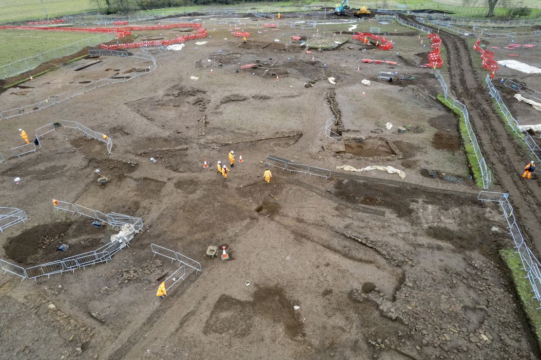 An aerial image of the Blackgrounds Roman archaeological site.