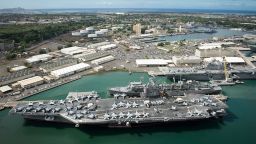 M32KDC 160706-N-SI773-499 JOINT BASE PEARL HARBOR-HICKAM (July 6, 2016) An aerial view of ships moored at Joint Base Pearl Harbor-Hickam for Rim of the Pacific 2016. Twenty-six nations, more than 40 ships and submarines, more than 200 aircraft, and 25,000 personnel are participating in RIMPAC from June 30 to Aug. 4, in and around the Hawaiian Islands and Southern California. The world's largest international maritime exercise, RIMPAC provides a unique training opportunity that helps participants foster and sustain the cooperative relationships that are critical to ensuring the safety of sea lanes and