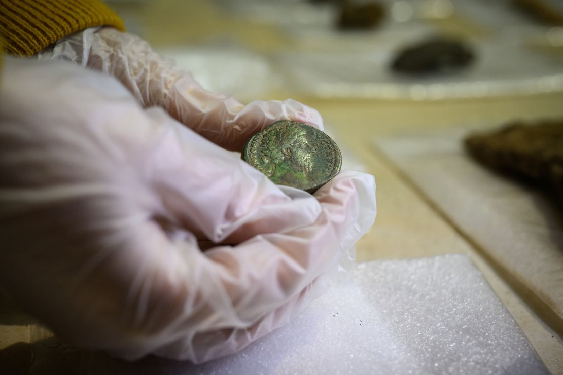 This coin depicting Marcus Aurelius from the reign of Emperor Constantine was one of more than 300 unearthed.