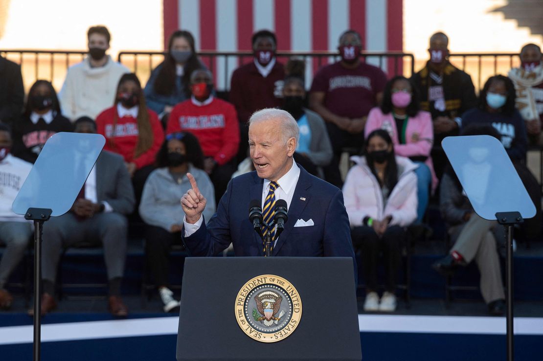 President Joe Biden speaks about the constitutional right to vote at the Atlanta University Center Consortium in Georgia.