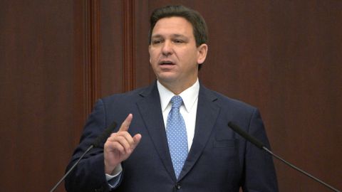 Florida Gov. Ron DeSantis addresses a joint session of a legislative session, Tuesday, Jan. 11, 2022, in Tallahassee, Fla. (AP Photo/Phelan M. Ebenhack)