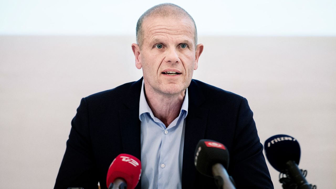 Lars Findsen speaks during a presentation of the intelligence agency's annual report at Kastellet in Copenhagen, Denmark in 2017.