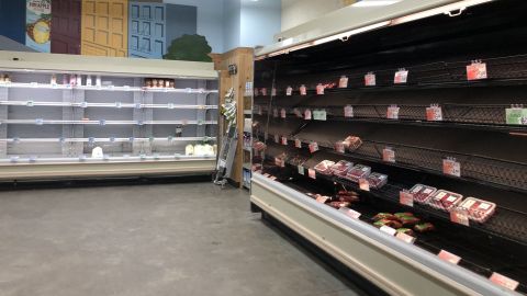 Empty shelves at a Trader Joe's on Spring Street in New York City on Saturday January 8, 2022.