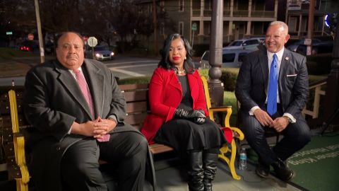 Civil rights leaders Martin Luther King III, Arndrea King and Marc Morial at Martin Luther King Jr.'s birth home in Atlanta.