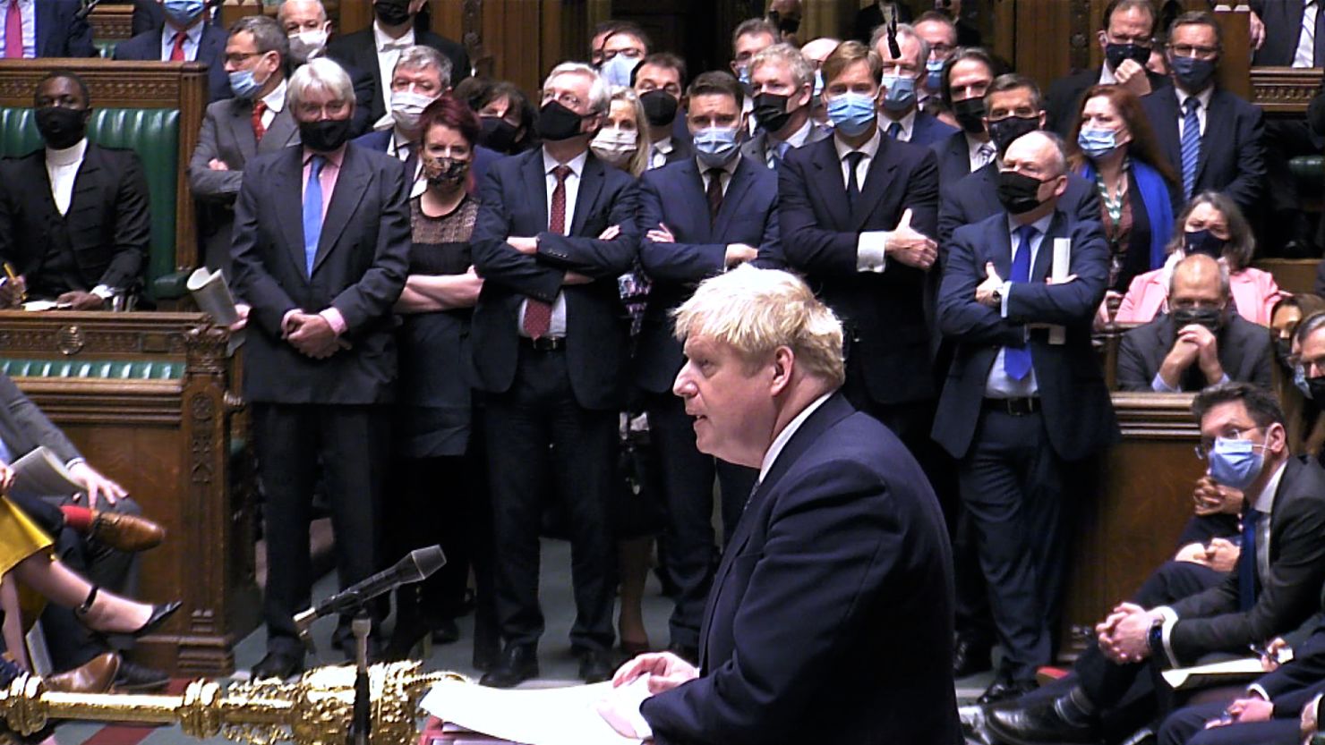 British Prime Minister Boris Johnson faced tough questions from lawmakers in UK Parliament earlier this month as outrage mounted over a "bring your own booze" event held at Downing Street during the height of the UK's first Covid-19 lockdown.