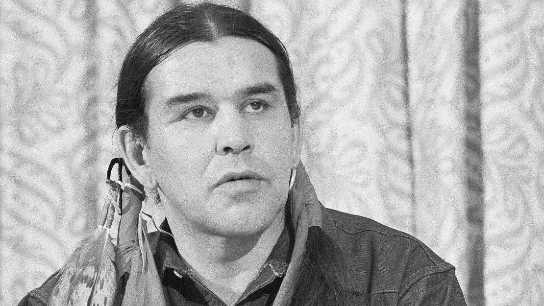 Clyde Bellecourt speaks at a news conference in New York in 1973. 