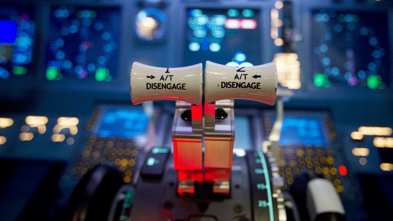 A  flight simulator in a reproduction of a Boeing 737 cockpit at the 2011 Paris Air Show.