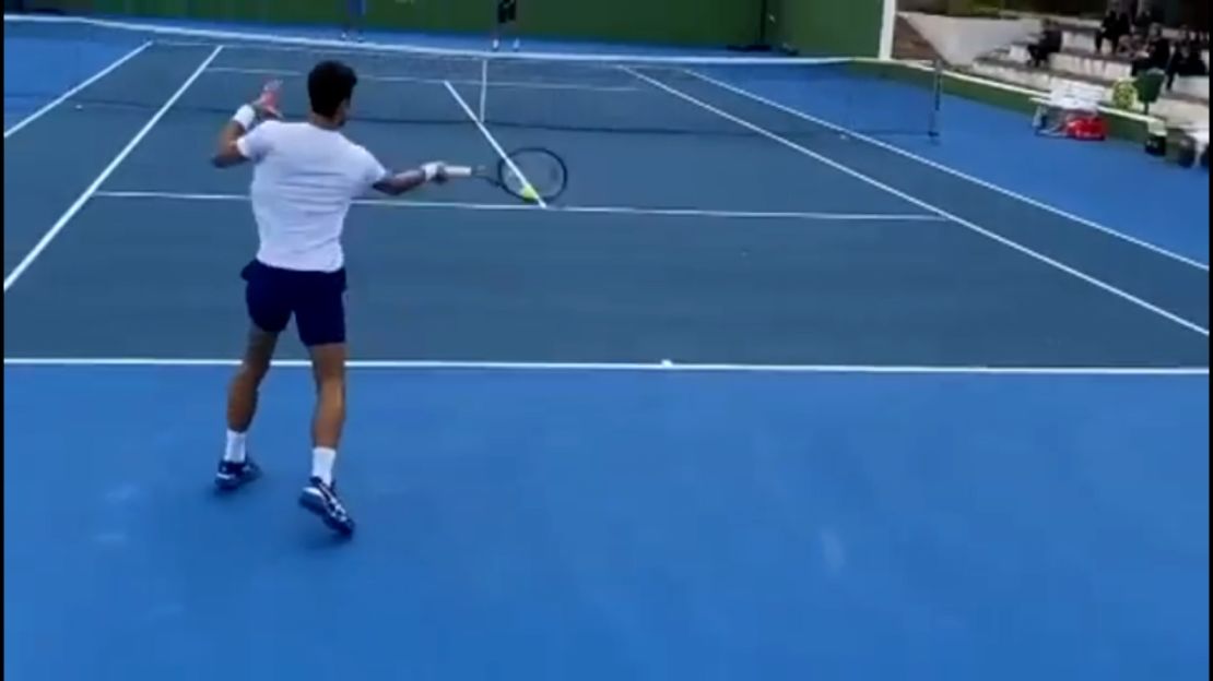 Djokovic is seen training in Spain in an image taken from a video posted to his Instagram account.