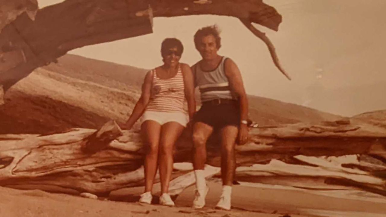 Angelina and John Gonsalves are pictured on a family vacation to Hawaii in the 1980s.