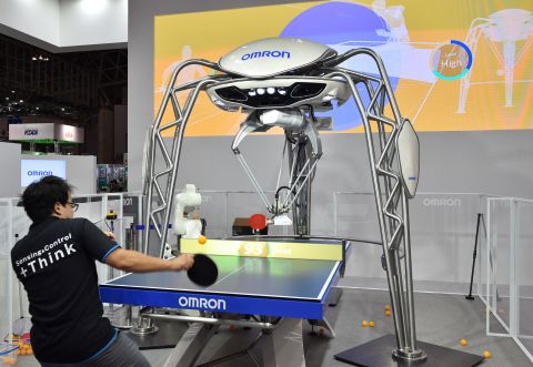 One half of what could become a future sport is FORPHEUS -- an intimidating table-tennis playing robot developed by automation parts maker Omron. It's intended to help its human opponent train by matching the difficulty of its play to their abilities, using cameras that detect their movement, facial expression and heart rate.