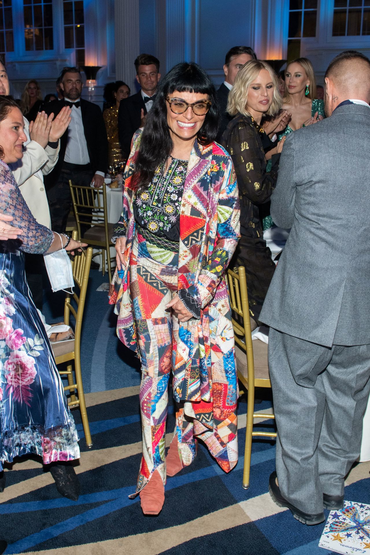Norma Kamali attends an event in New York City on October 13, 2021. Her recent collection featured digitized patchwork.