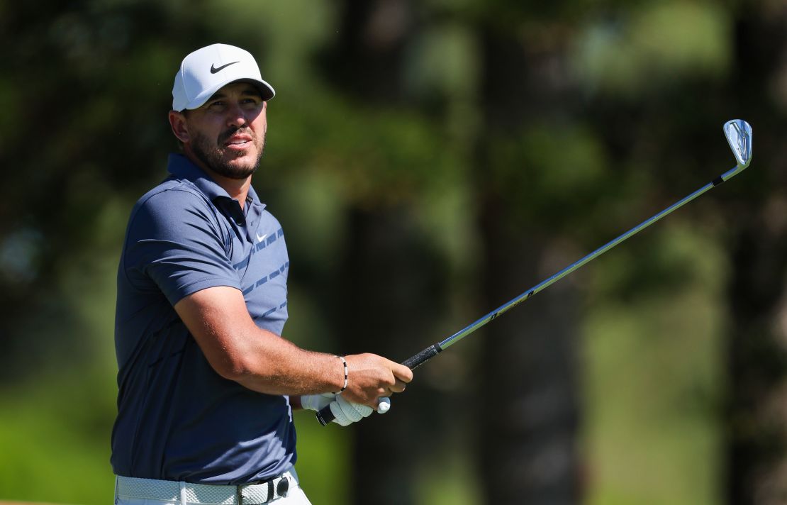 Brooks Koepka plays his shot from the second tee during the third round of the Tournament of Champions.