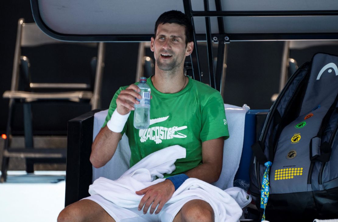 Djokovic takes part in a practice session ahead of the Australian Open.