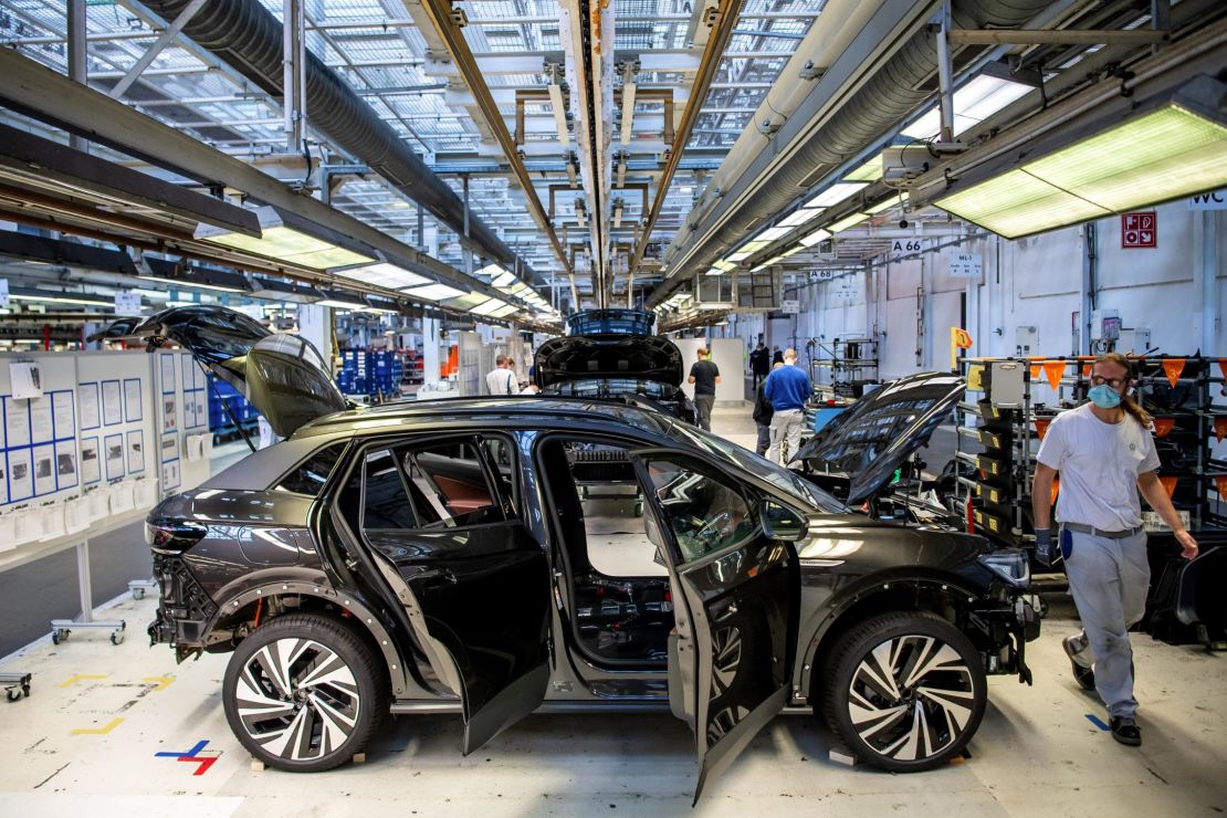 Volkswagen employees in a training area for the production of electric cars in Emden, Germany. 