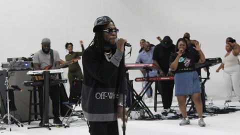 Burna Boy rehearsing with his band in Los Angeles.