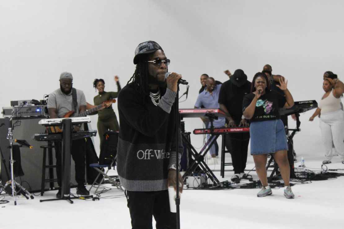Burna Boy rehearsing with his band in Los Angeles.