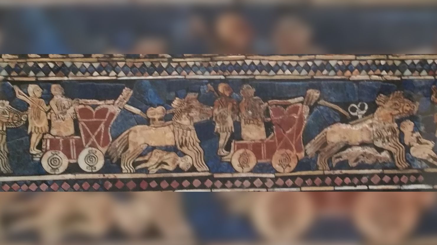 Detail of the "War panel" of the "Standard of Ur," exhibited in the British Museum, London, which depicts Kungas pulling wagons. Thierry Grange/IJM/CNRS-Université de Paris