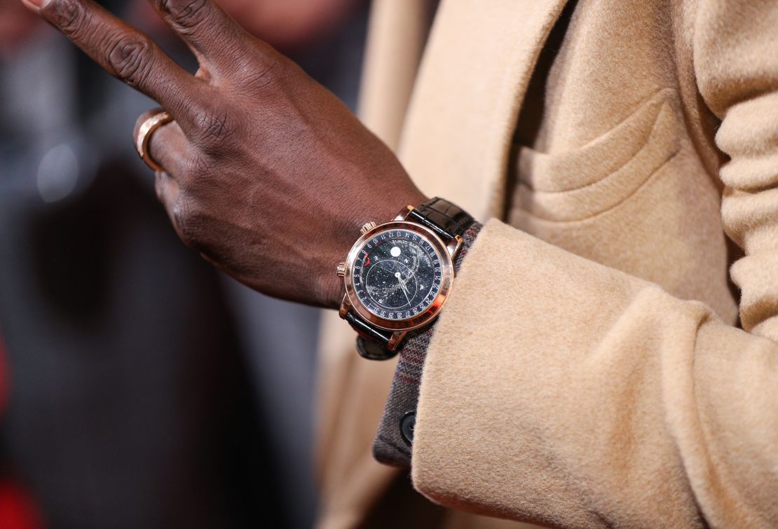 Actor Kevin Hart, seen wearing a Patek Philippe Celestial watch at the German premiere of "Jumanji: Welcome to the Jungle" in 2017.