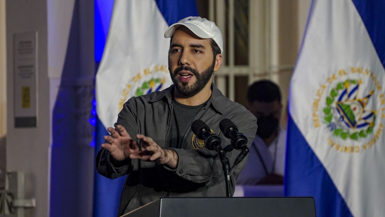 El Salvador's President Nayib Bukele speaks at a press conference in San Salvador earlier this month.