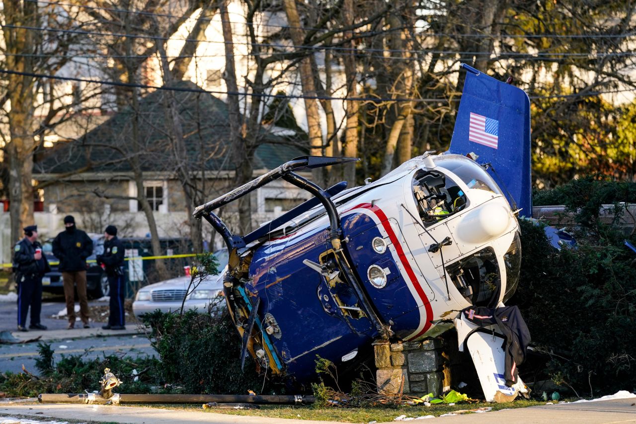 The wreckage of a medical helicopter is seen next to a church after it crashed in Upper Darby, Pennsylvania, on Tuesday, January 11. All four people in the helicopter <a href="https://www.cnn.com/2022/01/11/us/pennsylvania-drexel-hill-helicopter-crash/index.html" target="_blank">survived the crash,</a> including the infant patient that was being transported from Maryland.