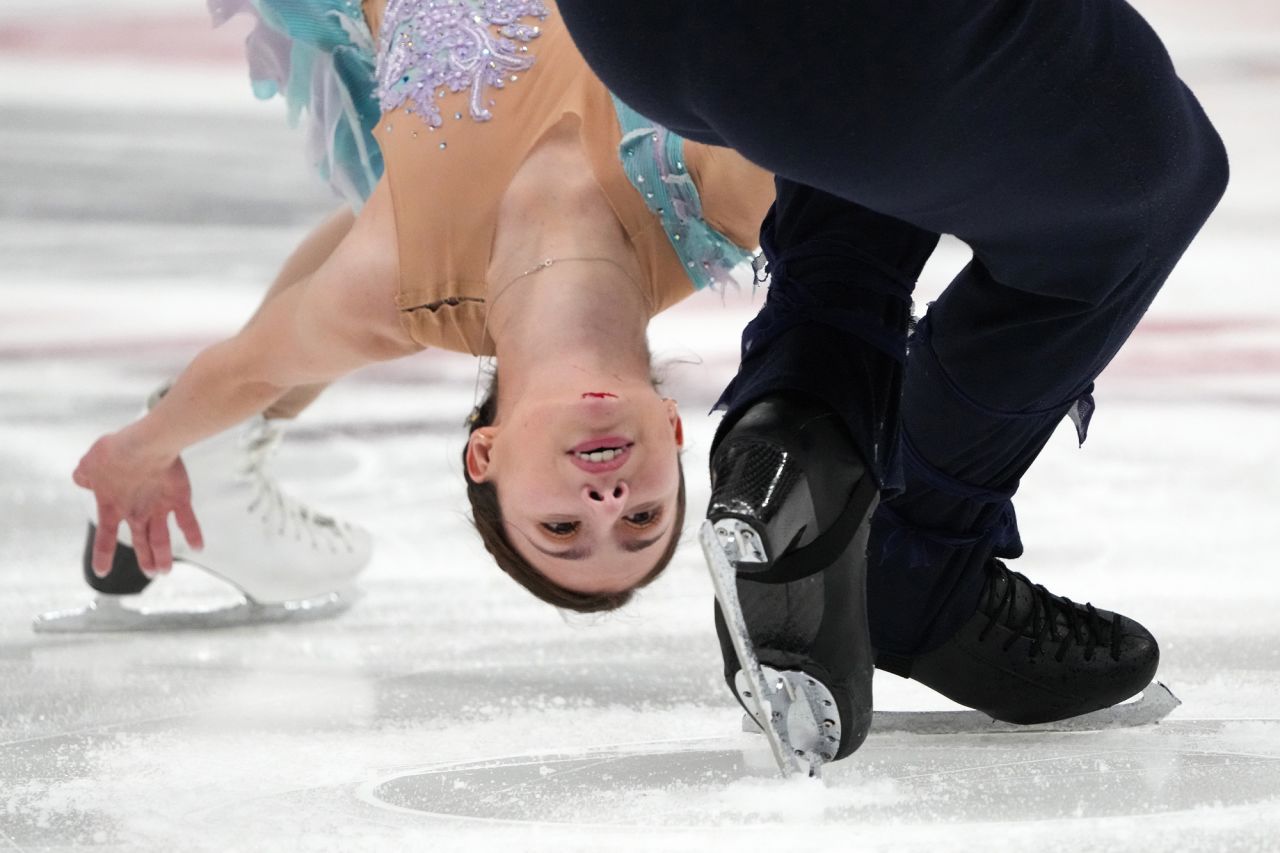 Valentina Plazas and Maximiliano Fernandez compete during the US Figure Skating Championships on Thursday, January 6. She had a cut on her chin after an earlier fall in their routine.
