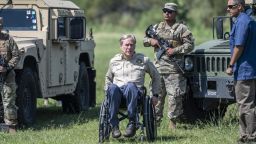 Texas Gov. Greg Abbott arrives for a news conference in Mission, Texas, on Oct. 6, 2021. 