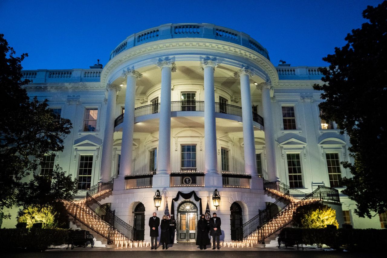 The Bidens are joined by Vice President Kamala Harris and her husband, Doug Emhoff, as they <a href="https://www.cnn.com/2021/02/22/politics/biden-coronavirus-ceremony-monday/index.html" target="_blank">observe a moment of silence</a> at the White House on February 22. <br /><br />There were 500 candles lit to mark the 500,000 Americans who had died at that point from the Covid-19 pandemic.<br /><br />"The people we lost were extraordinary. They spanned generations," Biden said. <br /><br />Biden spoke from experience when it came to describing the grief of losing a loved one. He also expressed optimism, telling Americans: "We will get through this, I promise you."