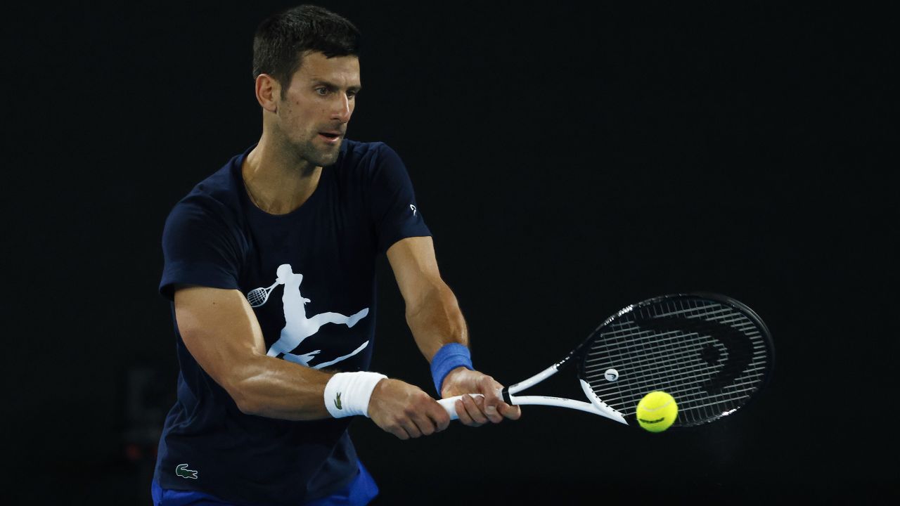 Djokovic practices ahead of the Australian Open on January 14.