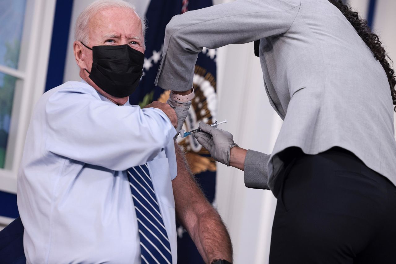 Biden <a href="https://www.cnn.com/2021/09/27/politics/joe-biden-booster-shot/index.html" target="_blank">receives his Covid-19 booster shot</a> at the White House on September 27. It was just days after booster doses were approved by federal health officials.<br /><br />"We know that to beat this pandemic and to save lives ... we need to get folks vaccinated," Biden said ahead of his shot. "So, please, please do the right thing. Please get these shots. It can save your life and it can save the lives of those around you."<br /><br />Anna Moneymaker took the photo of the President for Getty Images. "It was remarkable how subdued the process was, with him even taking a few questions from reporters as he sat there getting his shot."