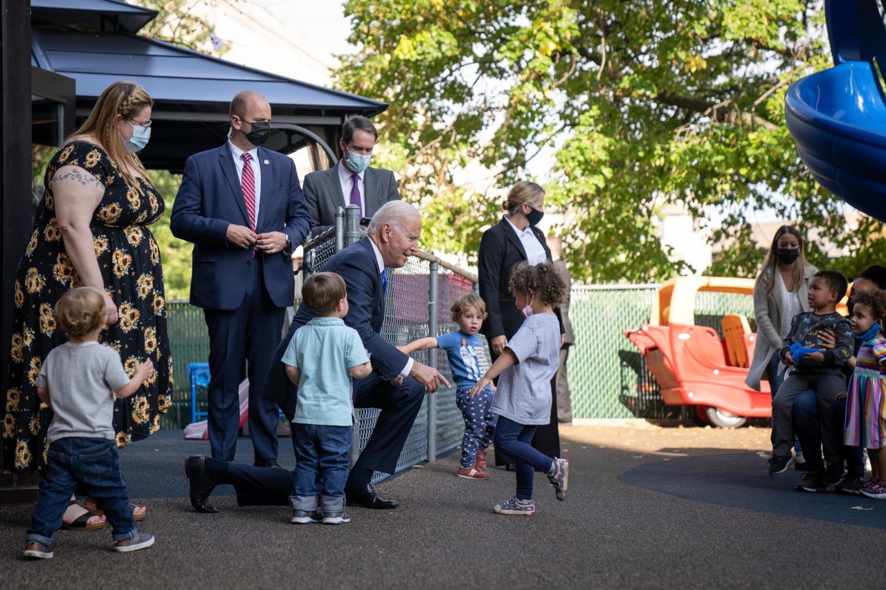 Biden visits the Capitol Child Development Center in Hartford, Connecticut, on October 15. <br /><br />He was there to promote his <a href="https://www.cnn.com/2021/10/15/politics/connecticut-trip-joe-biden/index.html" target="_blank">Build Back Better Agenda</a> and highlight the importance of investing in child care. He warned that if Congress does not act to invest in children, the United States will face slower economic growth for generations to come. <br /><br />"This is the first administration I've covered as a photojournalist, and one thing that has stood out to me from the beginning is how much time President Biden takes to engage with the people he meets while traveling," said Sarahbeth Maney, who took this photo for The New York Times. "I think this photo shows a little slice of that."