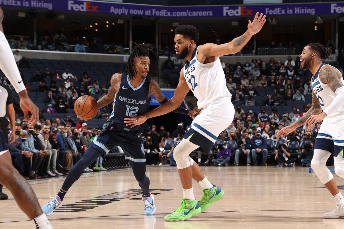 Ja Morant dribbles during the game against the Timberwolves.