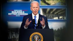 President Joe Biden speaks about the Bipartisan Infrastructure Law at the South Court Auditorium in the Eisenhower Executive Office Building on the White House Campus in Washington, Friday, Jan. 14, 2022.