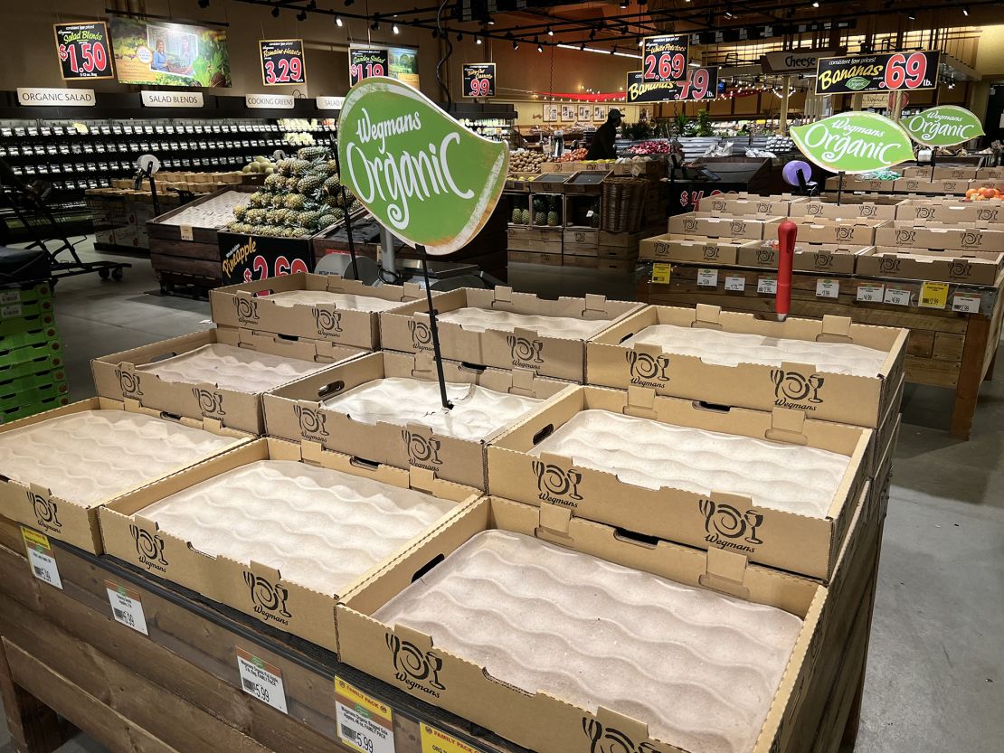 Empty shelves at a Wegmans supermarket on January 9 in Alexandria, Virginia.