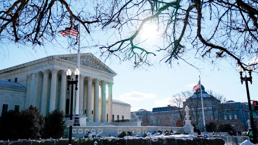 The Supreme Court shown Friday, Jan. 7, 2022, in Washington. The Supreme Court is taking up two major Biden administration efforts to bump up the nation's vaccination rate against COVID-19 at a time of spiking coronavirus cases because of the omicron variant.