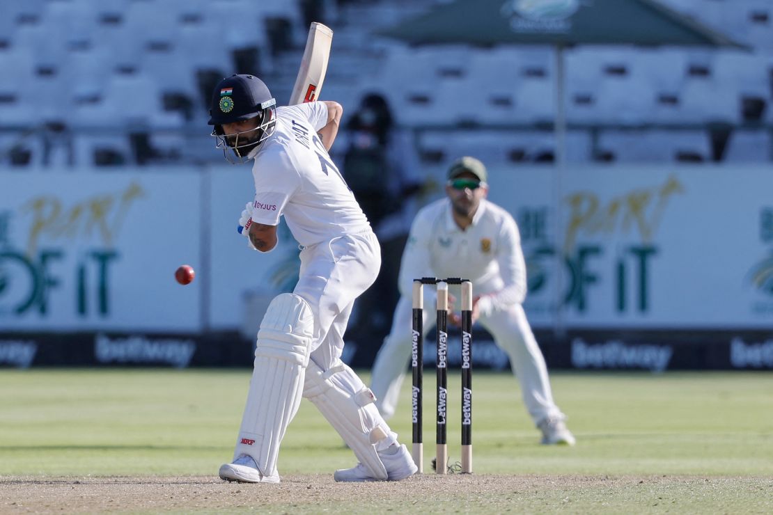 Virat Kohli plays a shot during the second day of the third Test cricket match between South Africa and India in Cape Town on January 12, 2022. 