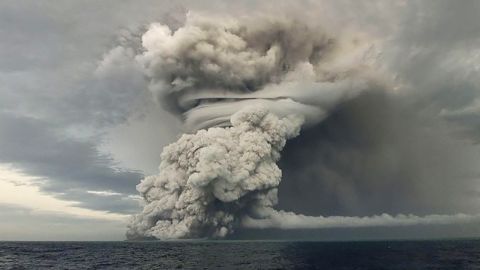 Powerful undersea volcano eruption in Tonga on Friday Jan 14, 2022. The latest eruption of the Hunga Tonga-Hunga Ha'apai volcano came just a few hours after Friday's tsunami warning was lifted. 