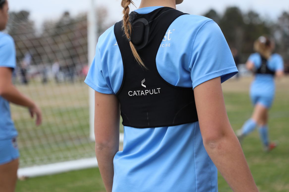 The Catapult system tracks players with a smart vest, monitoring pod and accompanying app. The vests are used by many teams in the English Premier League, and every NFL team in the US.